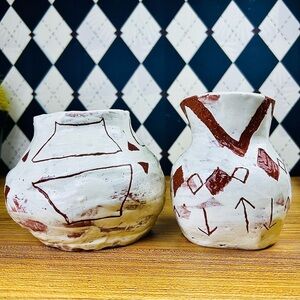 Vintage Naïve Studio Pottery‎ Vase Pair Signed – Whimsical Art Ceramics